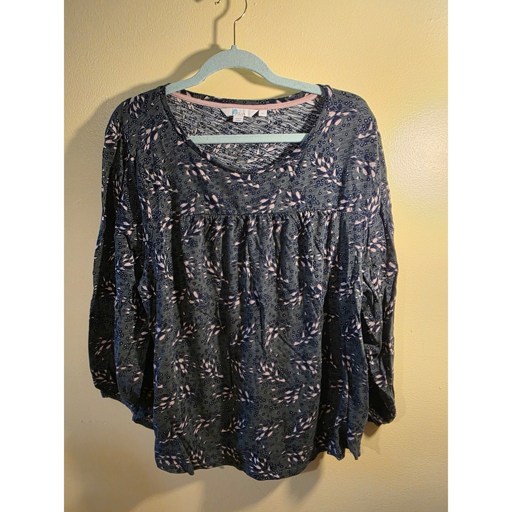 Boden Womens XL Long Sleeve Empire Waist Floral Slub Jersey Top Charcoal Pink